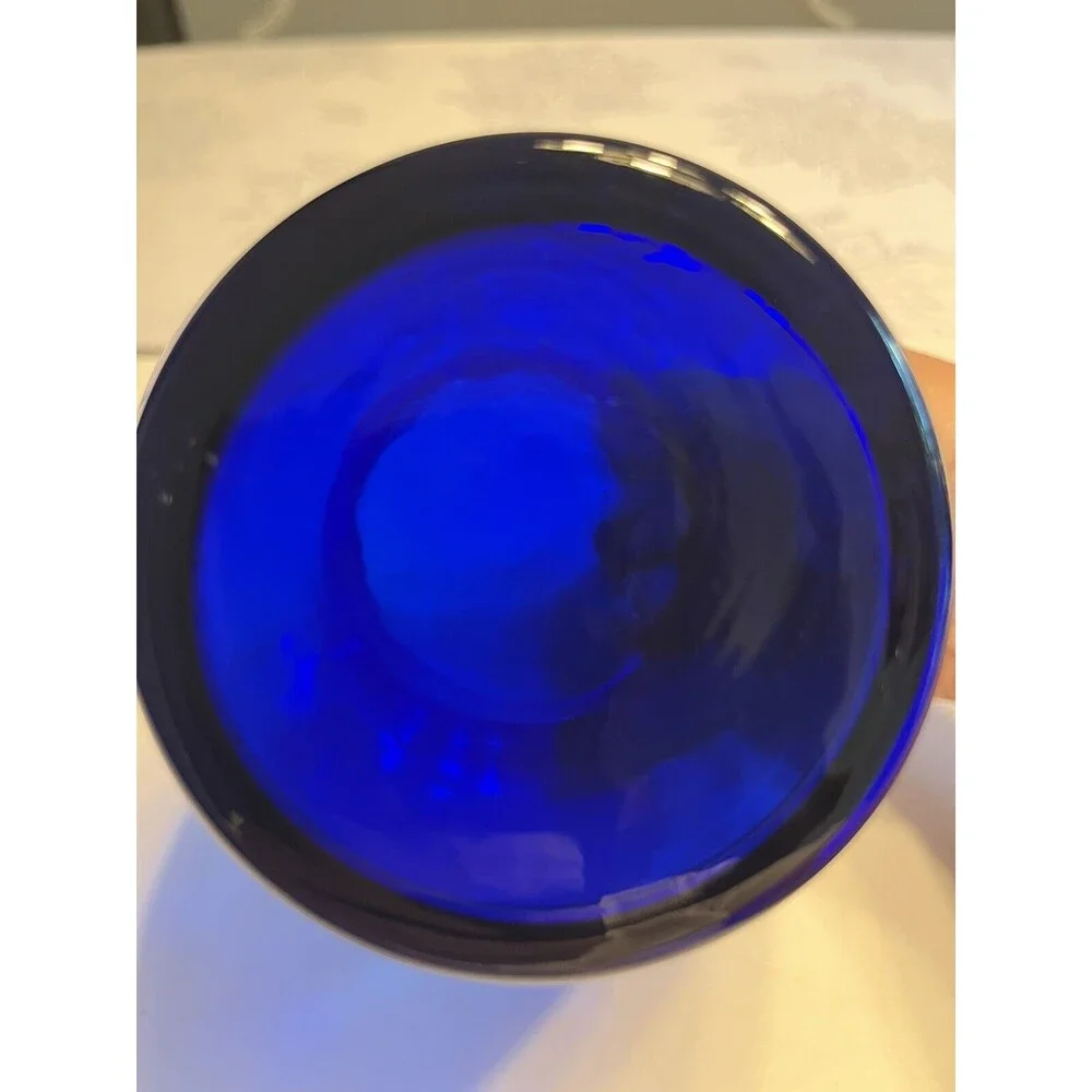 Hand Painted Floral Dragonfly Blue Glass Vase Artist Signed S Conrad